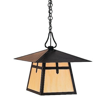 Arroyo Craftsman 15" Carmel Pendant With Dart Overlay, Bronze, Rain Mist Glass CH-15DRM-BZ